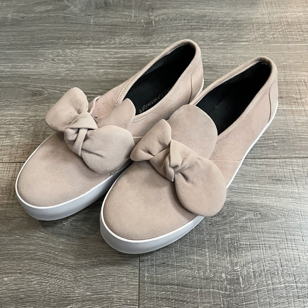 Rebecca Minkoff Stacey Suede Bluch Pink Bow Platform Slip On Shoes Sz 8.5 M